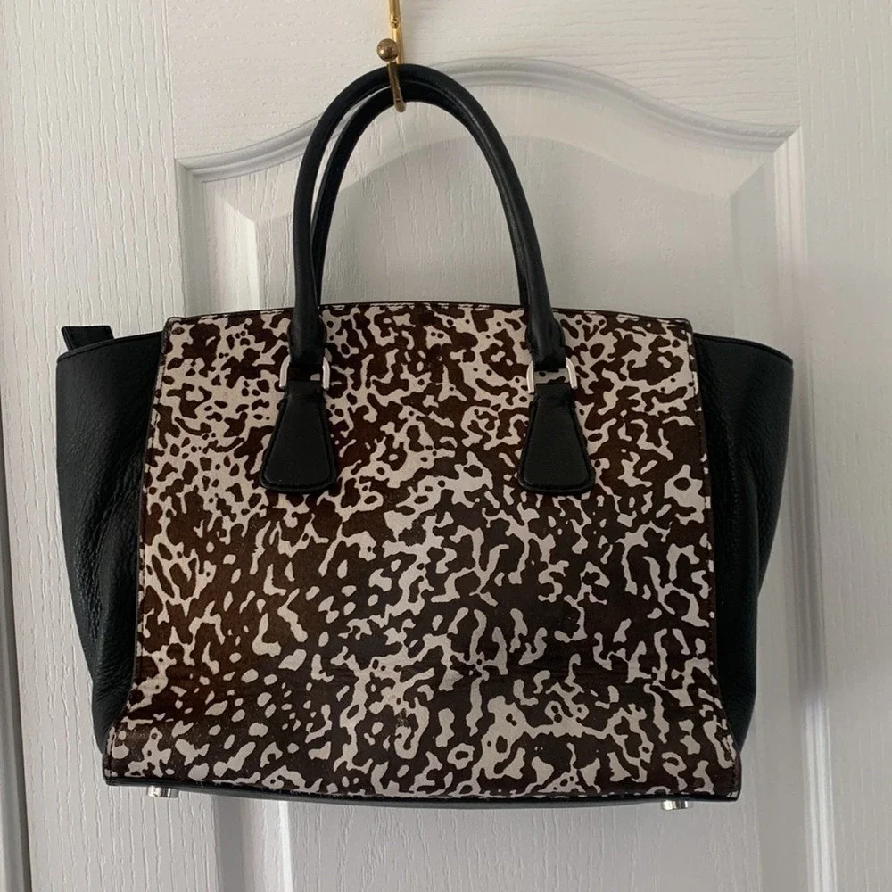 Michael Kors Calf Hair‎ handbag animal print leather tote bag black brown